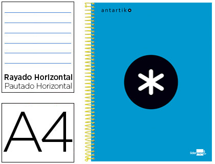 Cuaderno espiral Liderpapel Antartik A-4 tapa forrada 120h micro 100g raya horizontal color azul